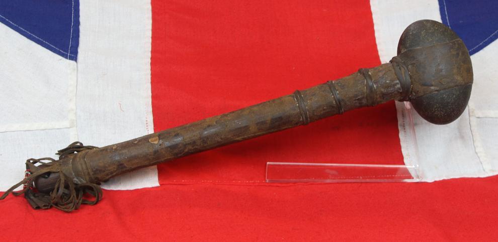 Native American Plains Indian Stone War-Club Hunting-Maul, Wood Handle Raw Hide Bound