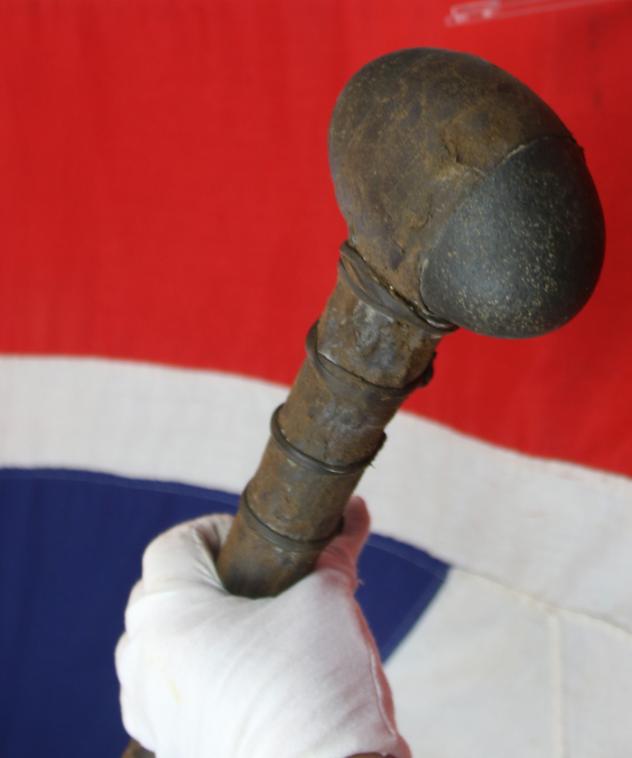 Native American Plains Indian Stone War-Club Hunting-Maul, Wood Handle Raw Hide Bound