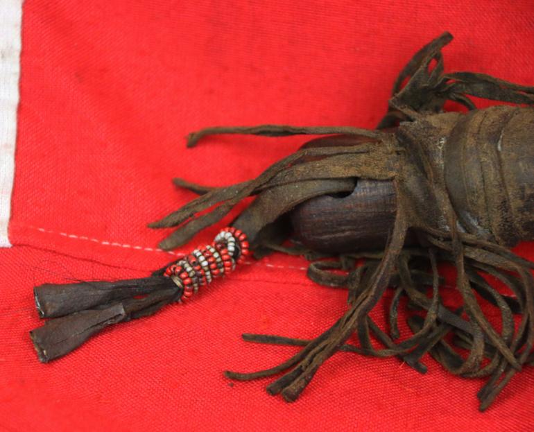 Native American Plains Indian Stone War-Club Hunting-Maul, Wood Handle Raw Hide Bound