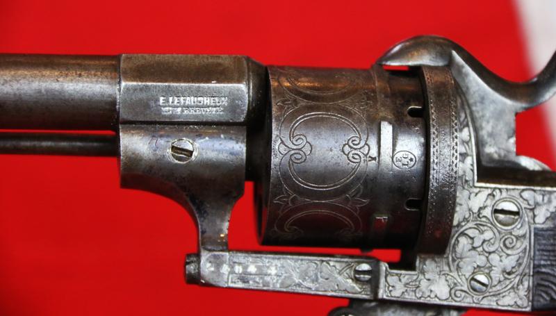 A Very Fine Deluxe Quality 9mm Pinfire Revolver With 'New York' Engraving. One Of The Most Handsome Examples of The Earliest Antique Cartridge Revolver’s We Have Ever Seen