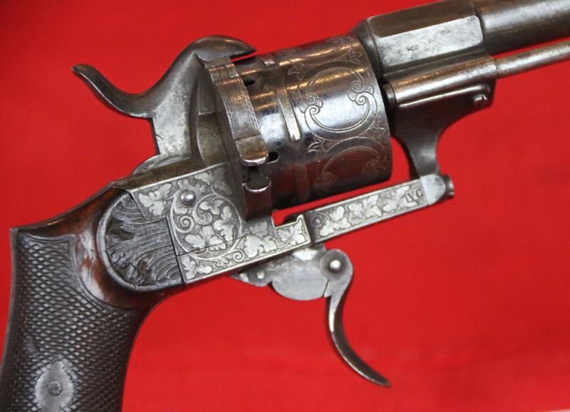 A Very Fine Deluxe Quality 9mm Pinfire Revolver With 'New York' Engraving. One Of The Most Handsome Examples of The Earliest Antique Cartridge Revolver’s We Have Ever Seen