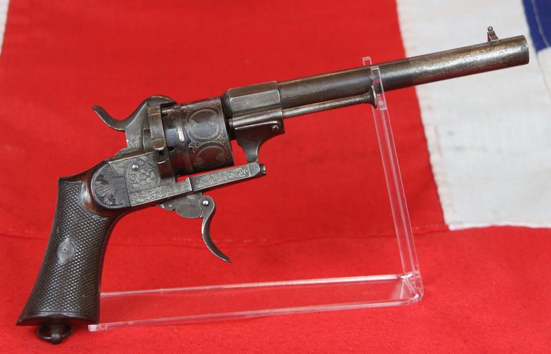 A Very Fine Deluxe Quality 9mm Pinfire Revolver With 'New York' Engraving. One Of The Most Handsome Examples of The Earliest Antique Cartridge Revolver’s We Have Ever Seen