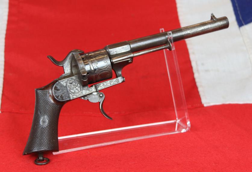A Very Fine Deluxe Quality 9mm Pinfire Revolver With 'New York' Engraving. One Of The Most Handsome Examples of The Earliest Antique Cartridge Revolver’s We Have Ever Seen