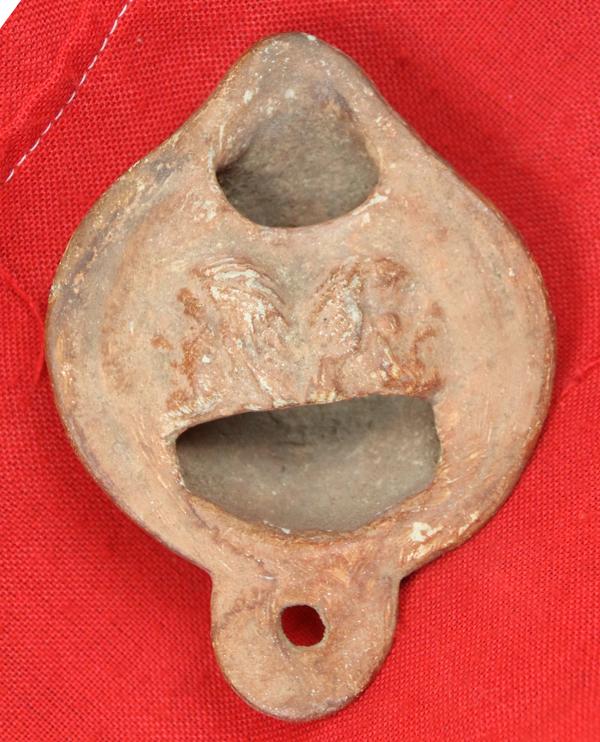 A Beautiful, Impressed Twin Head Profile Roman Oil lamp 1st to 2nd Century, Imperial Roman Province Period. From the Time of Pontus Pilate & King Herod, to The Eruptions of Pompeii