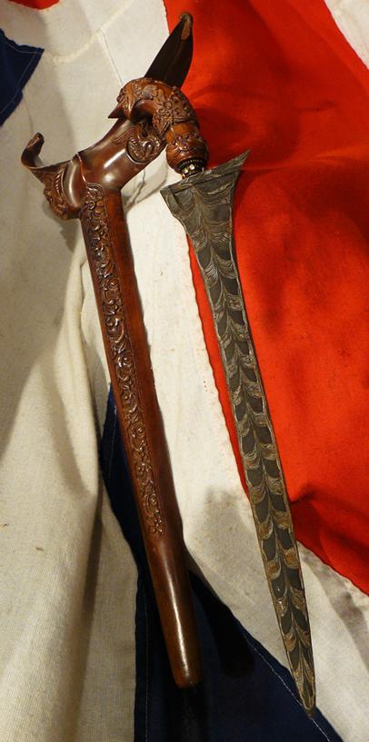 A Most Fabulous, Intricately Carved Keris Dagger With Watered Steel Blade