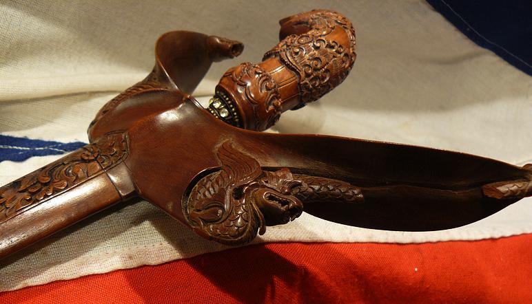 A Most Fabulous, Intricately Carved Keris Dagger With Watered Steel Blade