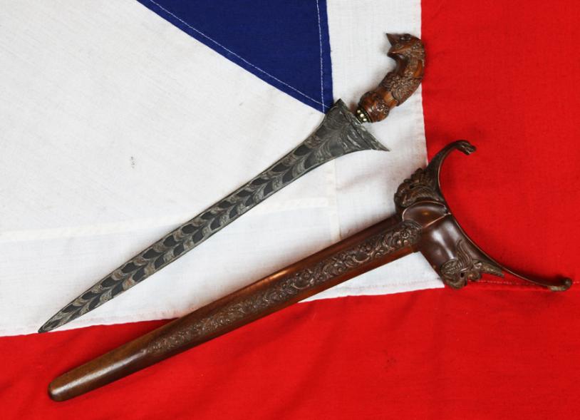 A Most Fabulous, Intricately Carved Keris Dagger With Watered Steel Blade