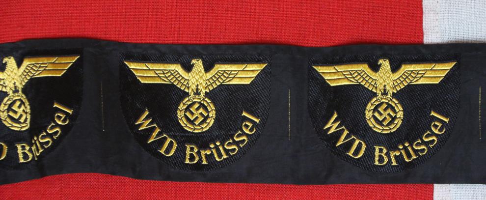An Amazing & Most Rare Un-Issued Fully Intact Strip of 18 Third Reich Reichsbahn Ärmeladler – WVD BrusselsArm Badges of the German Railways Armed Forces Traffic Directorate (WVD), Brussels Division