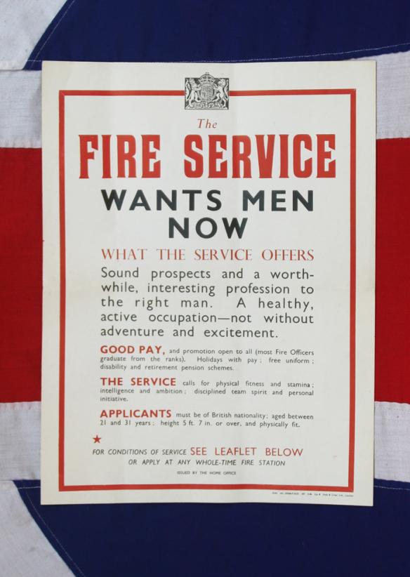 An Original King George VIth Fire Service Recruitment Poster By Fosh and Cross