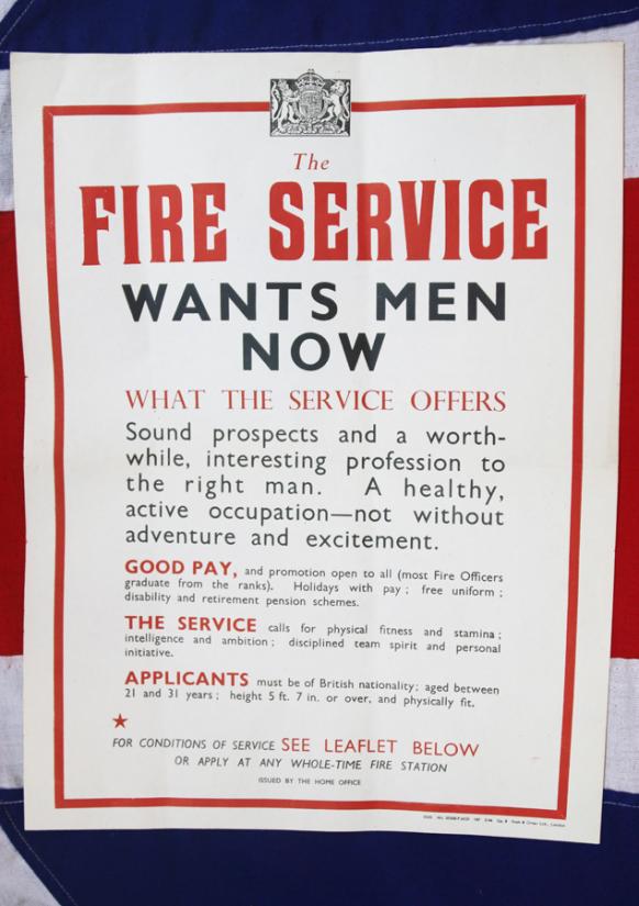 An Original King George VIth Fire Service Recruitment Poster By Fosh and Cross