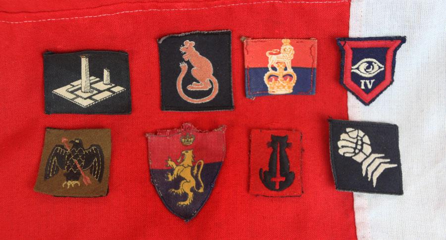 Original Uniform Removed 8 British Formation Badges 1939-1945 & King George VIth
