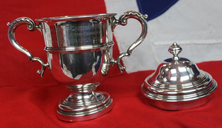 Original WW2 Home Guard Memorabilia The 11th City of London Home Guard Solid Silver Challenge Shooting Cup, & Gloss Black Lacquered Circular base with Two Presentation Shields, With Winners Selected As Snipers for Ultra Top Secret WW2 ‘Auxiliaries’