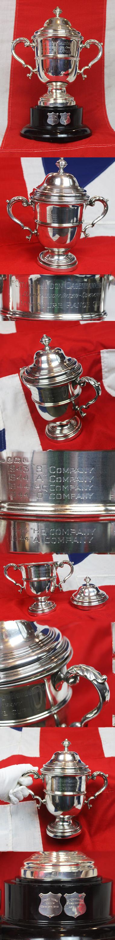Original WW2 Home Guard Memorabilia The 11th City of London Home Guard Solid Silver Challenge Shooting Cup, & Gloss Black Lacquered Circular base with Two Presentation Shields, With Winners Selected As Snipers for Ultra Top Secret WW2 ‘Auxiliaries’