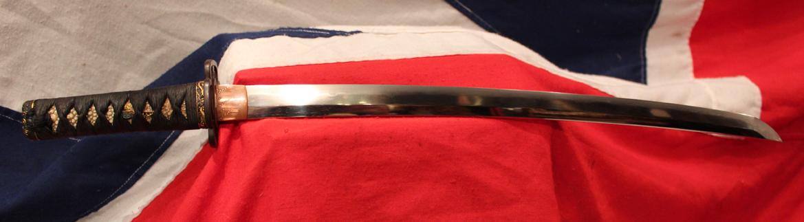 A Very Fine Indeed Samurai Shinto Wakizashi with Original Edo Goto School Dragon Fittings of Shakudo and Gold & An Edo Tettsu Krishitan {Christian} Tsuba