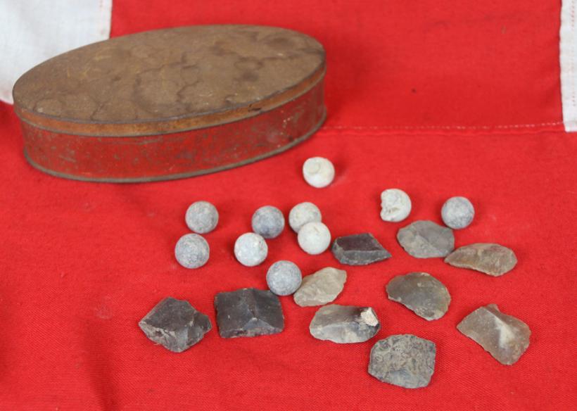 A ‘Special Offer’ Pair, A Single Fired Musket Ball & Single Musket Flint From The Waterloo Battlefield Site During the Construction of the Waterloo Mound in the 1820’s