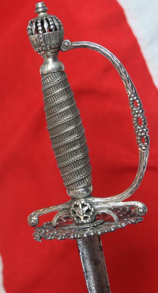 18th Century 1770's Hallmarked Silver Hilted American Revolutionary War Period Officer's Sword Used By Both American and British Officers. Made by William Kinman of London
