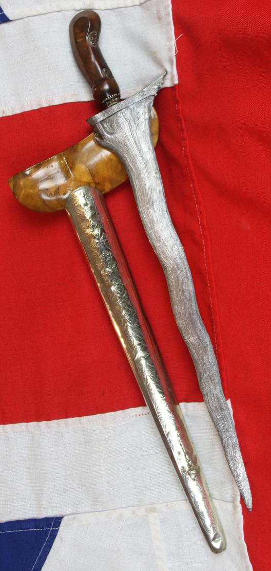 A Wonderful Antique Meteorite Steel Indonesian Kris with Engraved Royal Crown With a 'Diamond' Hilt Collar