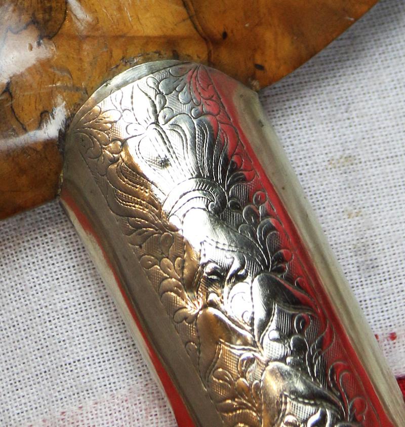 A Wonderful Antique Meteorite Steel Indonesian Kris with Engraved Royal Crown With a 'Diamond' Hilt Collar