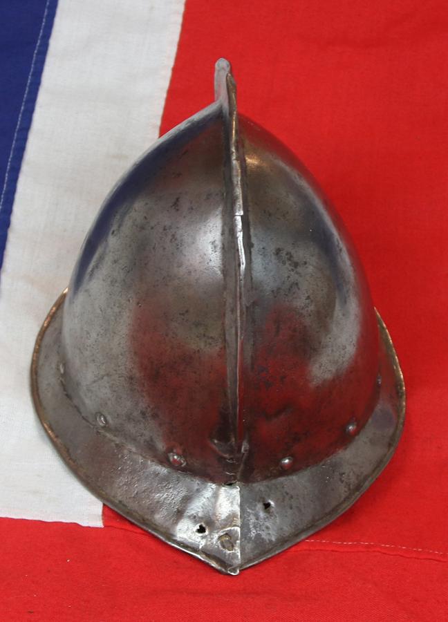 A Most Scarce, Original, Early 17th Century English Civil War Infantry Musketeer's or Pikeman's Comb Morion Helmet
