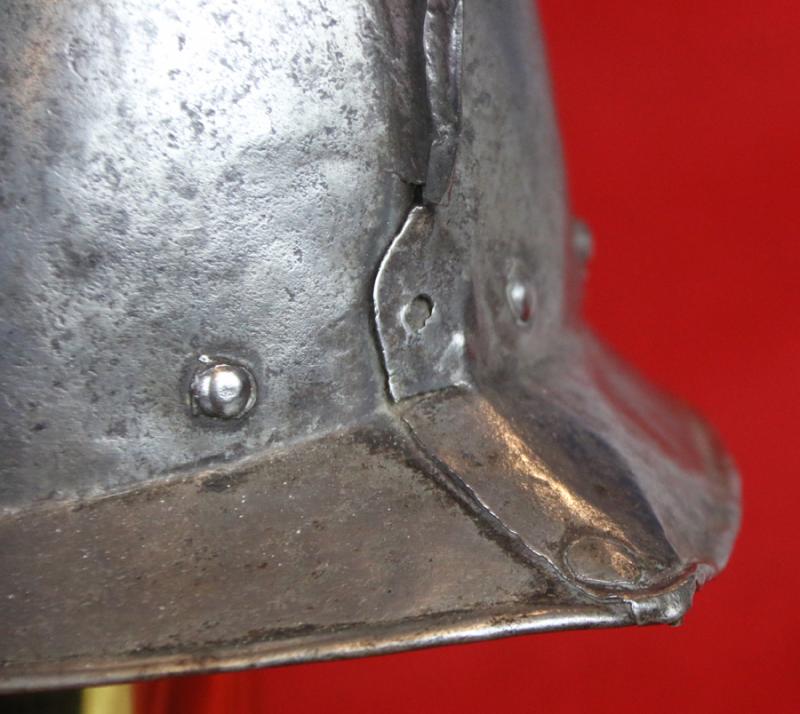 A Most Scarce, Original, Early 17th Century English Civil War Infantry Musketeer's or Pikeman's Comb Morion Helmet