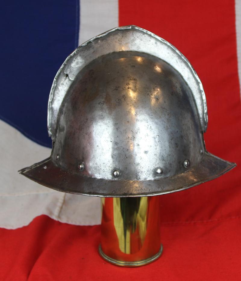 A Most Scarce, Original, Early 17th Century English Civil War Infantry Musketeer's or Pikeman's Comb Morion Helmet