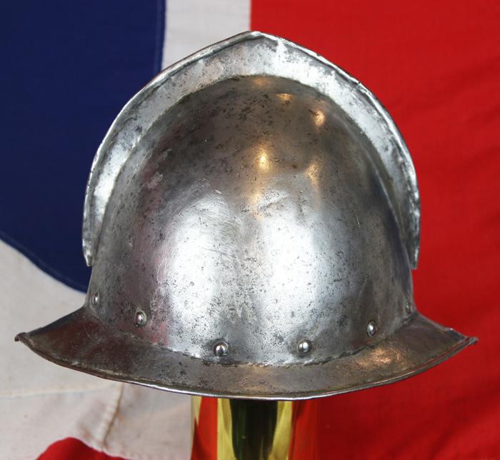 A Most Scarce, Original, Early 17th Century English Civil War Infantry Musketeer's or Pikeman's Comb Morion Helmet