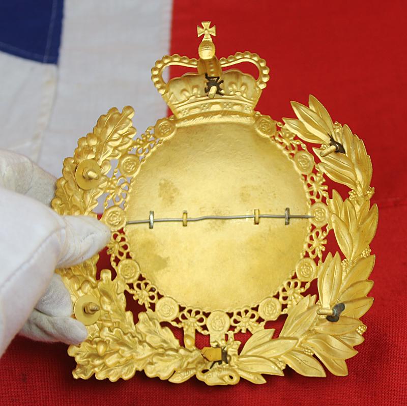 A Stunning Original Horseguards Officer's Pattern Helmet Plate. In Gold, Red Enamel Cross, Blue Enamel Garter, And Frosted Silver Cut Steel Order of the Garter Badge Star