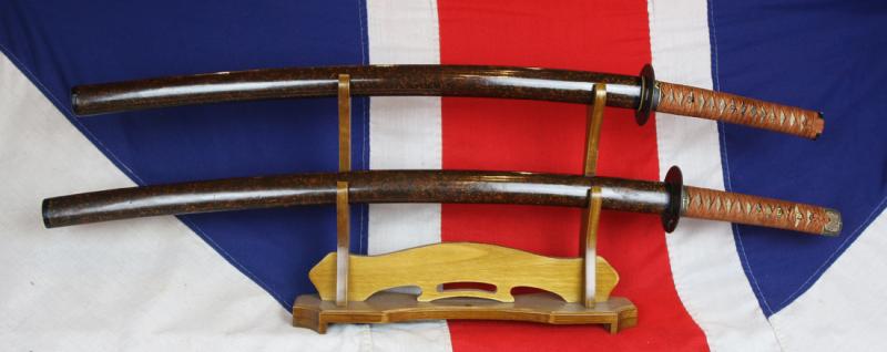 Beautiful, Koto, Samurai's Paired Swords Daisho, 425-525 Years Old. Katana and Chisa Katana. Edo Period Koshirae, Ume 'Maeda' 前田氏 Clan Mon Tsubas, 'Pine Needle' & Urushi Lacquer Sayas. The Maeda Clan, Lords of Kaga, One of the Most Powerful in Japa