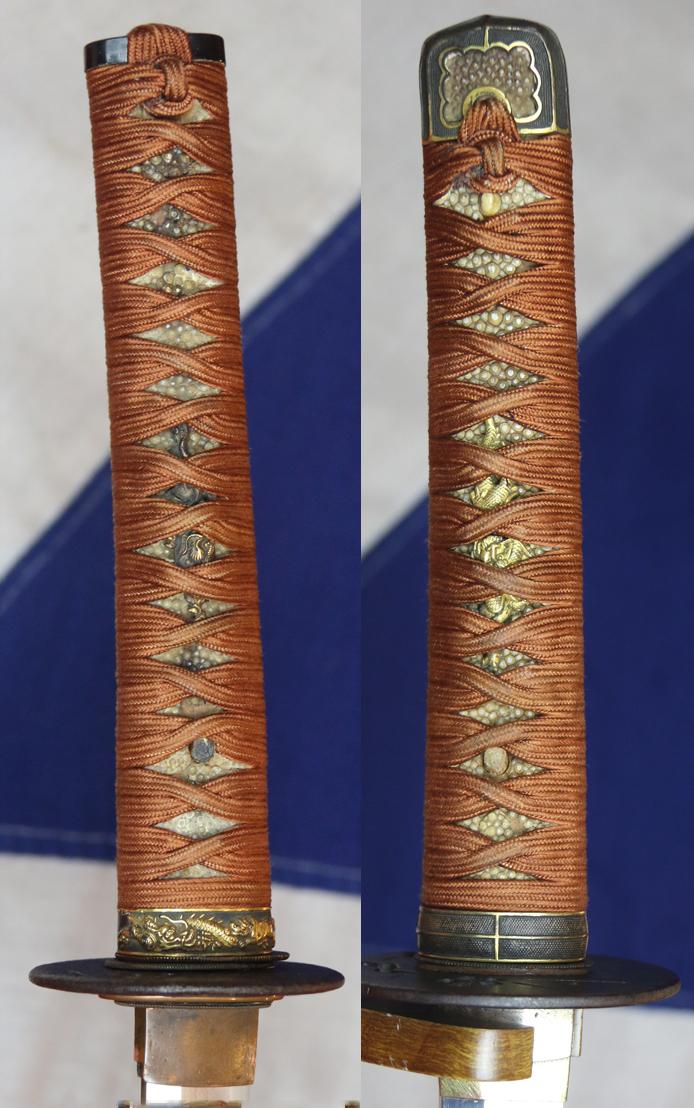 Beautiful, Koto, Samurai's Paired Swords Daisho, 425-525 Years Old. Katana and Chisa Katana. Edo Period Koshirae, Ume 'Maeda' 前田氏 Clan Mon Tsubas, 'Pine Needle' & Urushi Lacquer Sayas. The Maeda Clan, Lords of Kaga, One of the Most Powerful in Japa