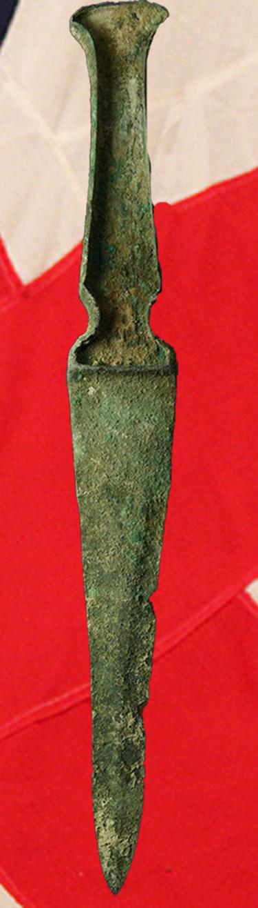 A Superb 1200b.c. Bronze Age Long Dagger From the So-Called Greek 'Heroic Era' Of The Seige of Troy, and The Trojan War, Historically Famed with the Legendary Achilles and Hector