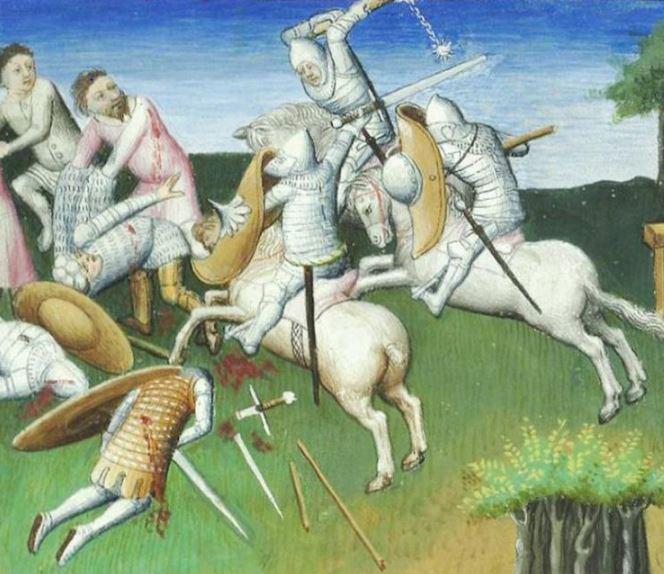 A Fantastic Looking Knight's Mounted Weapon, Medieval 15th Century Form 'Scorpion Tail' Chained Mace, or Battle Whip Head