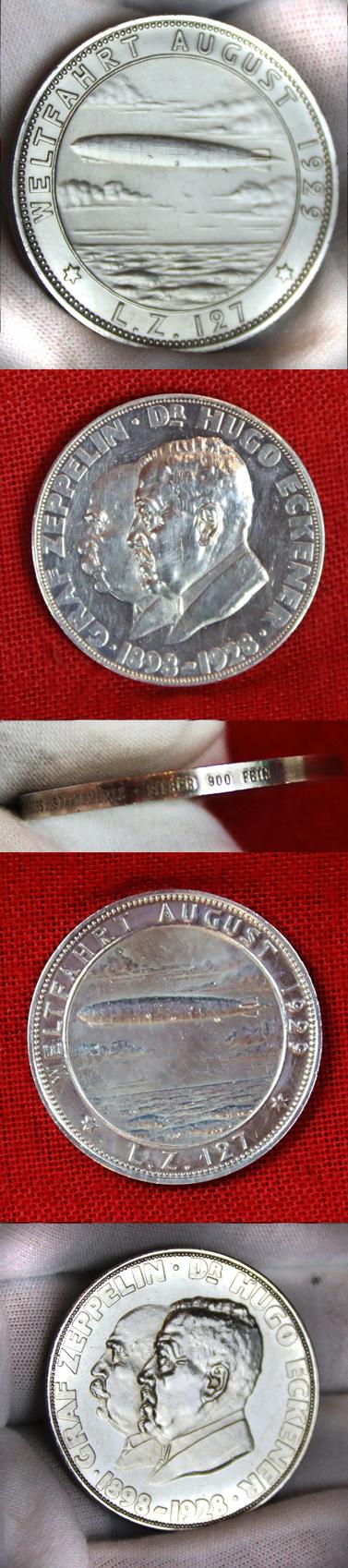 German Solid Silver Medal {900 fine} Commemorating The William Randolph Hearst Sponsored, American Flight, of the World’s First Round the World Passenger Flight, of the