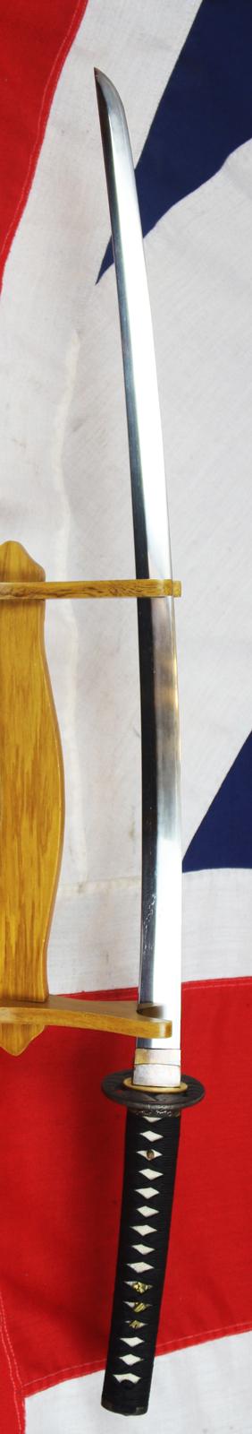 A Most Beautiful Signed Koto Katana, Circa1500's. All Original Edo Mounts of Onlaid Pure Gold, Silver & Shakudo Fuchi-Kashira of A Samurai Warrior In Armour On Horseback