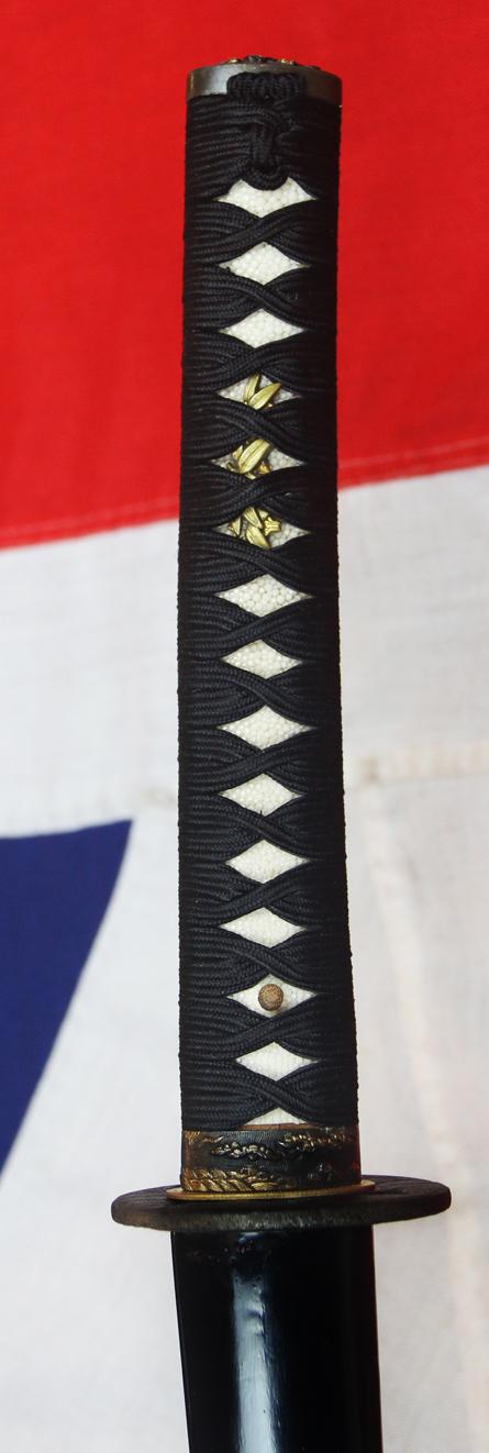 A Most Beautiful Signed Koto Katana, Circa1500's. All Original Edo Mounts of Onlaid Pure Gold, Silver & Shakudo Fuchi-Kashira of A Samurai Warrior In Armour On Horseback