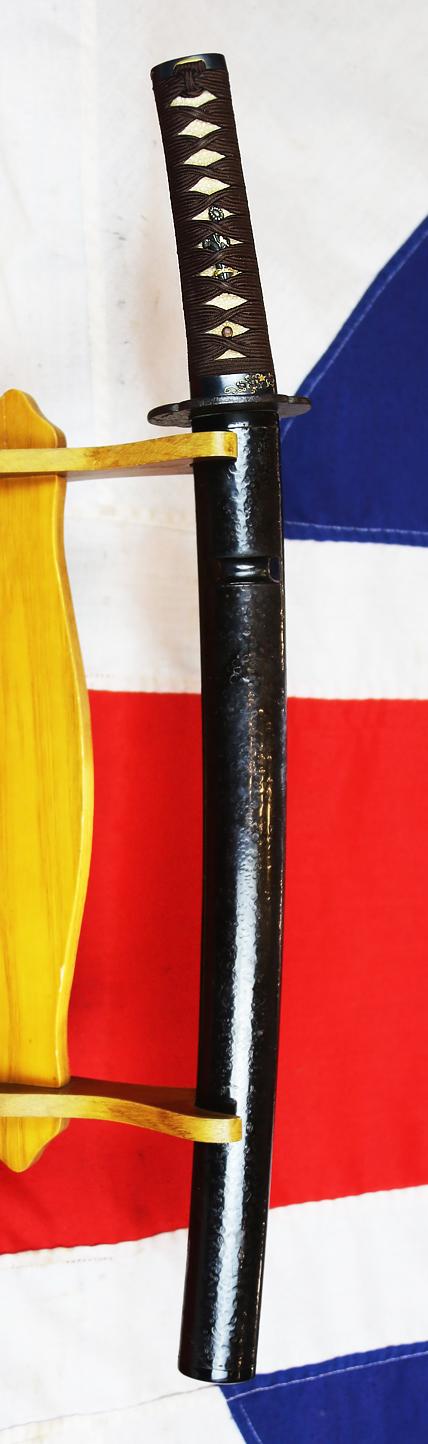 A Beautiful Antique Edo Period Wakizashi Samurai Short Sword, With a Fabulous Quality Botanical Shakudo Gold and Silver Takebori Mounts & Tsuba