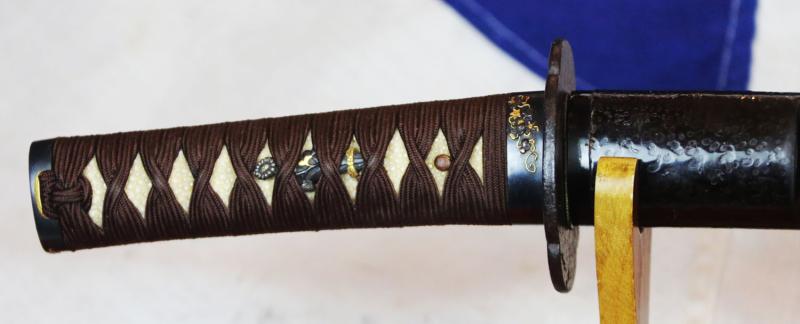 A Beautiful Antique Edo Period Wakizashi Samurai Short Sword, With a Fabulous Quality Botanical Shakudo Gold and Silver Takebori Mounts & Tsuba
