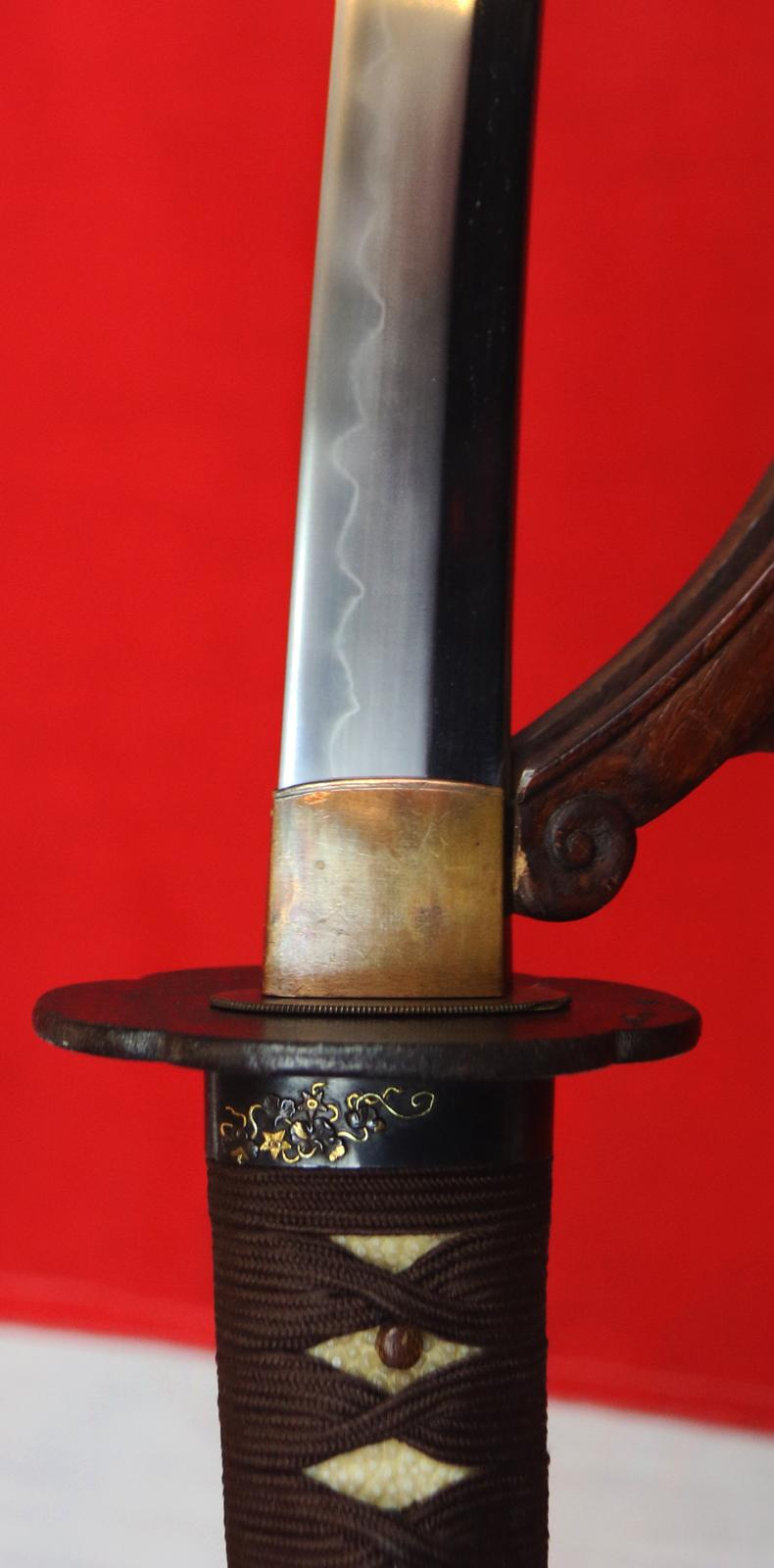 A Beautiful Antique Edo Period Wakizashi Samurai Short Sword, With a Fabulous Quality Botanical Shakudo Gold and Silver Takebori Mounts & Tsuba