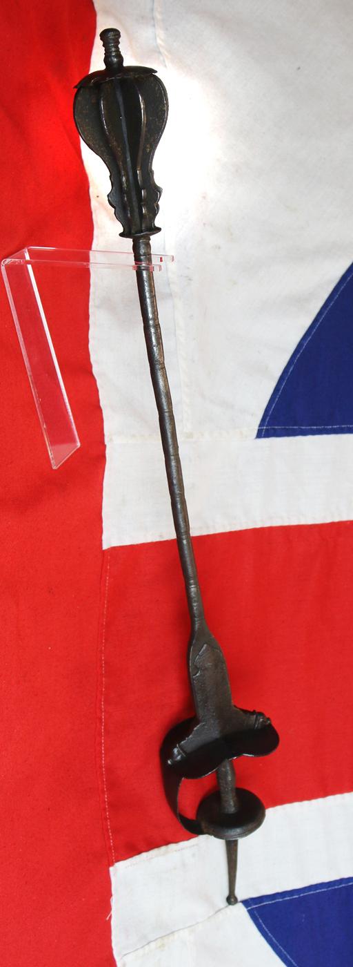 One Of The Most Impressive, Fiersome, & Effective, Combat Weapons Ever Created. A 1600's to Early 1700's Mughul Period Battle Mace Shishpar With 8 Flanged Head and Khanda Sword Hilt. A Most Formidable Usually Hindu Piece Yet As Popular in Ancient Persia