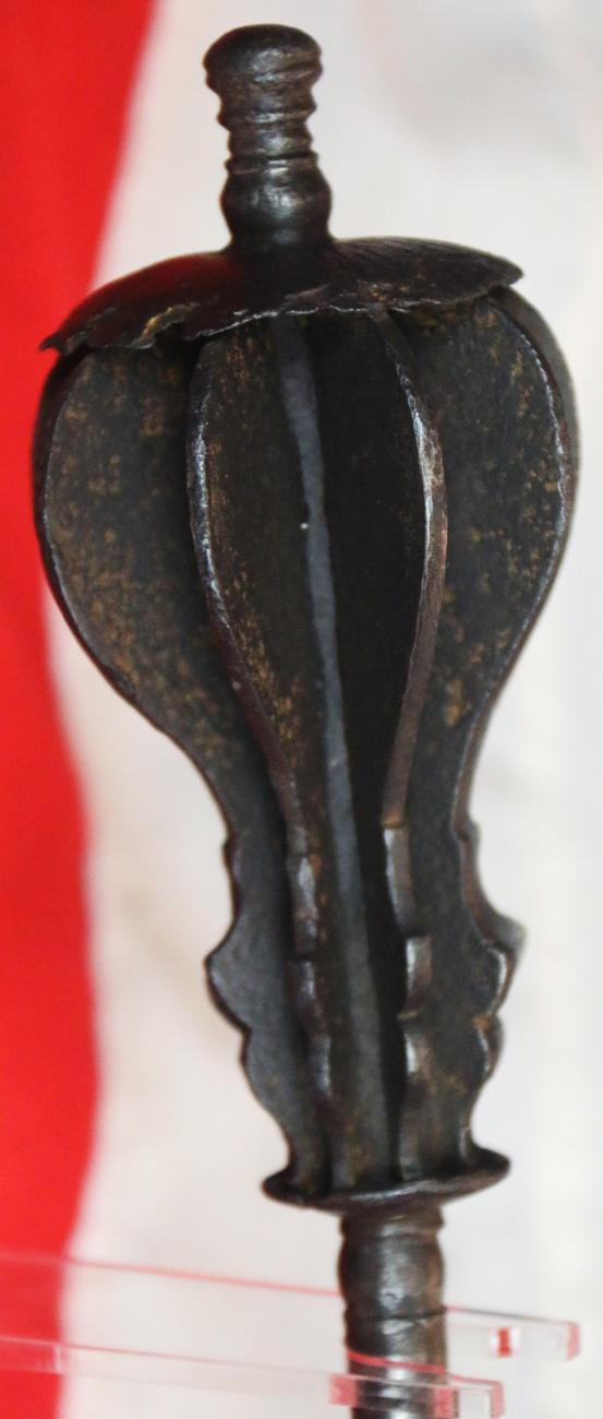 One Of The Most Impressive, Fiersome, & Effective, Combat Weapons Ever Created. A 1600's to Early 1700's Mughul Period Battle Mace Shishpar With 8 Flanged Head and Khanda Sword Hilt. A Most Formidable Usually Hindu Piece Yet As Popular in Ancient Persia