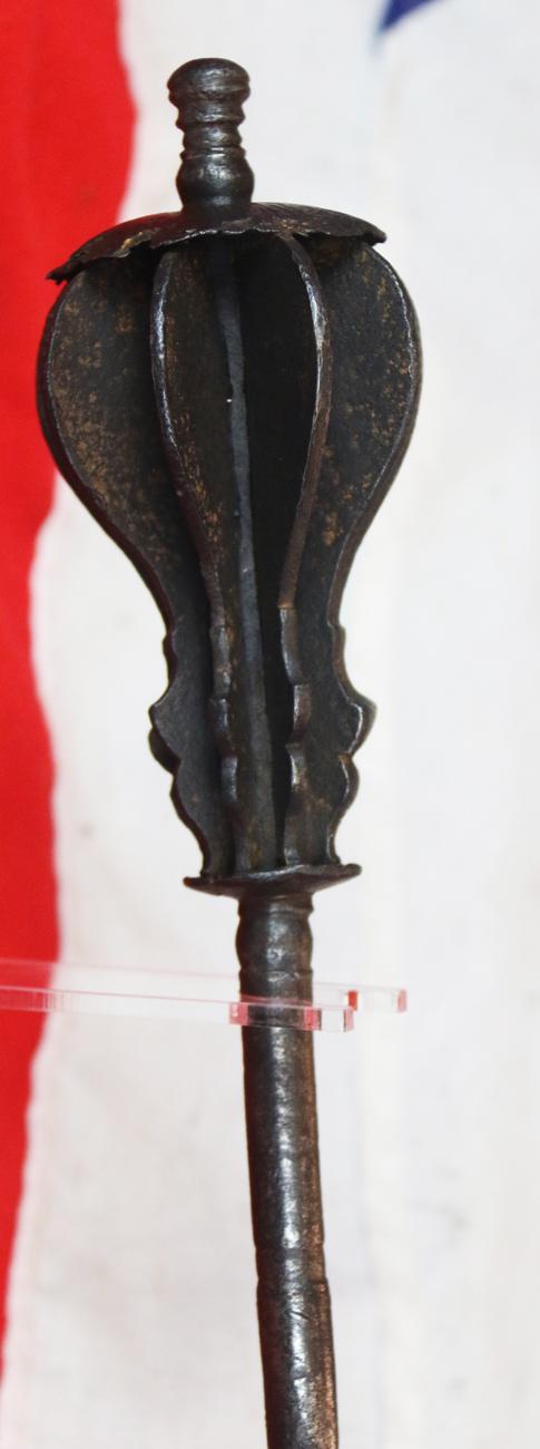 One Of The Most Impressive, Fiersome, & Effective, Combat Weapons Ever Created. A 1600's to Early 1700's Mughul Period Battle Mace Shishpar With 8 Flanged Head and Khanda Sword Hilt. A Most Formidable Usually Hindu Piece Yet As Popular in Ancient Persia