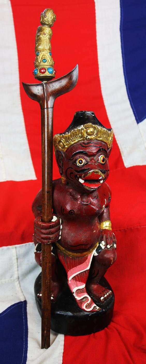 A Super Balinese Carved Wooden 'Demon Kris Stand Probably Representing One of the Vanaras, Forest Dweller Human-Ape Like Demi-God Warriors That Helped Rama Defeat Ravana