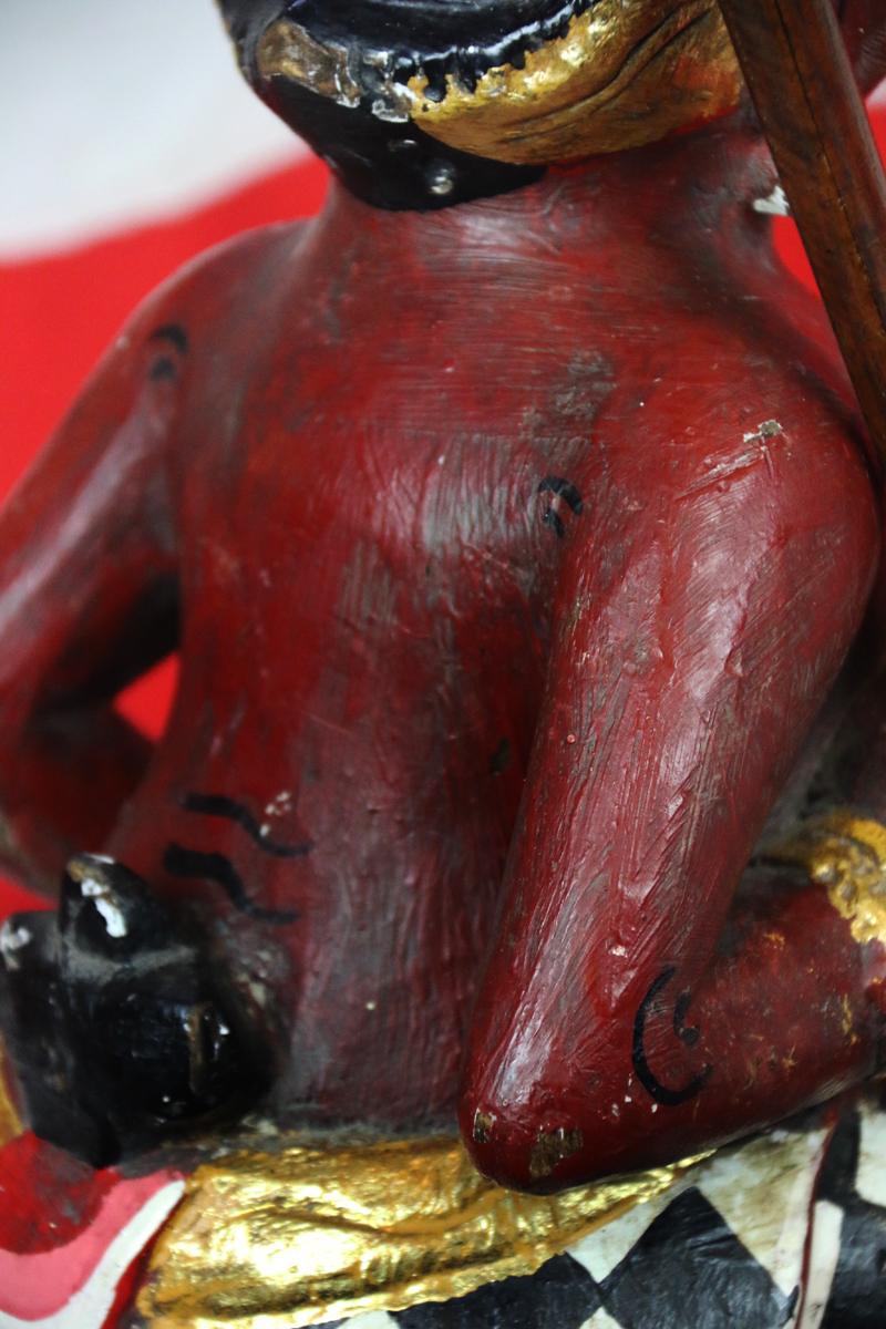 A Super Balinese Carved Wooden 'Demon Kris Stand Probably Representing One of the Vanaras, Forest Dweller Human-Ape Like Demi-God Warriors That Helped Rama Defeat Ravana