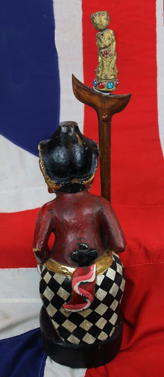 A Super Balinese Carved Wooden 'Demon Kris Stand Probably Representing One of the Vanaras, Forest Dweller Human-Ape Like Demi-God Warriors That Helped Rama Defeat Ravana