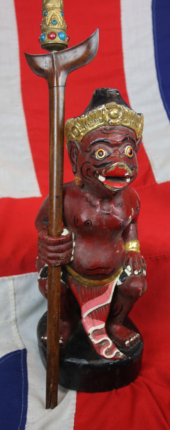 A Super Balinese Carved Wooden 'Demon Kris Stand Probably Representing One of the Vanaras, Forest Dweller Human-Ape Like Demi-God Warriors That Helped Rama Defeat Ravana