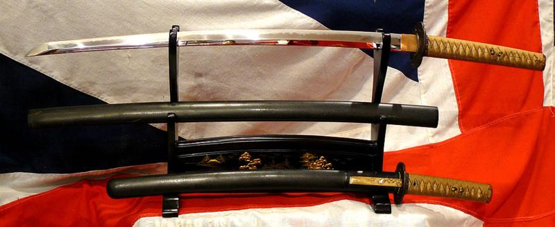 A Singularly Magnificent Original Antique Presentation Samurai Daisho. A Signed Original Edo Period Daito By Muneyoshi Presented to Yoshifuji, In the Fortuitous Time of The Midwinter, In The Year of the Rabbit, in The Reign of Emperor Keio