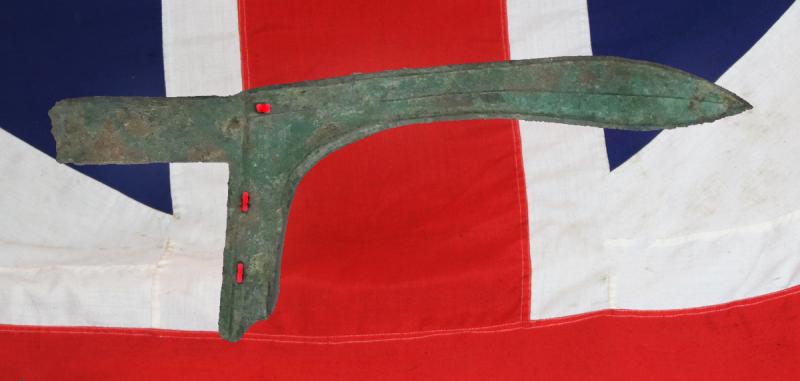 Archaic Zhou Dynasty Bronze Halberd or ‘Ge’ of a Zhou Dynasty Charioteer, Circa 5th Century BC. Used By a Warrior In the Period of the Great Military Doctrine 'The Art of War' by General Sun-Tzu