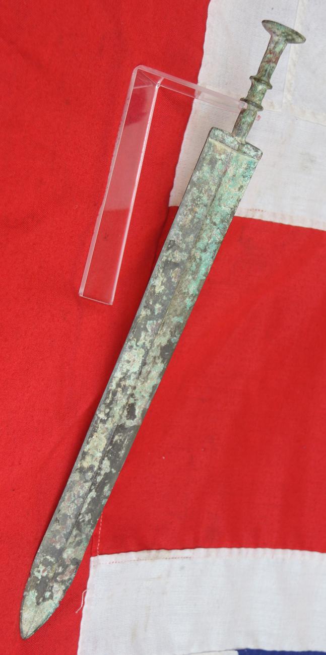 Ancient Chinese Warrior's Bronze Sword, Around 2,300 to 2,800 Years Old, From the Zhou Dynasty to the Qin Dynasty, Including the Period of the Great Military Doctrine 'The Art of War' by General Sun-Tzu