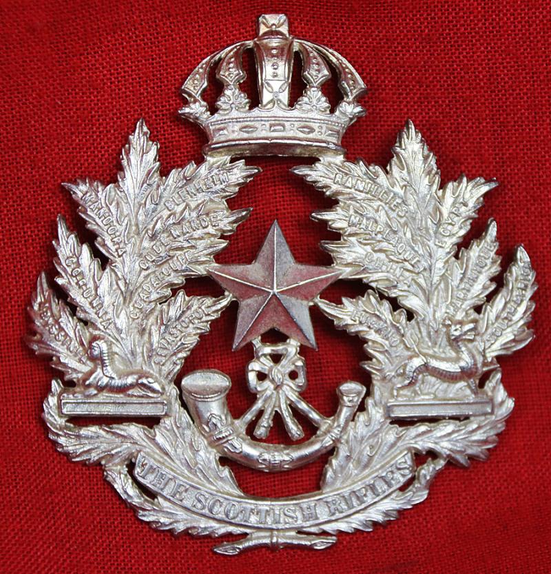 The Scottish Rifles, Helmet Plate, With Battle Honours, Silvered
