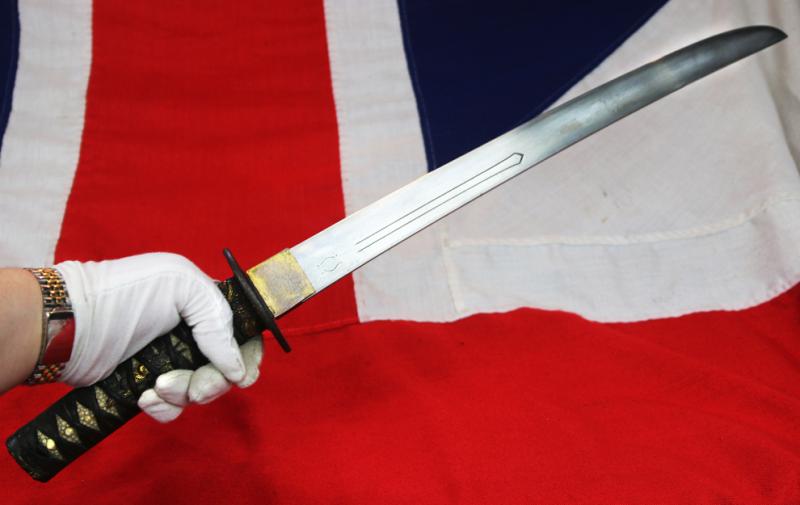 An Absolutely Superb, & Signed, Samurai’s Large Sunobi-Tanto or Wakazashi Late Koto to Early Shinto Period. Mutsu no Kami Daido School. Carved Horimono Blade With Bonji, of Fudō-myōō (不動明王), & Buddhist Ken Sword. Nabeshima Clan