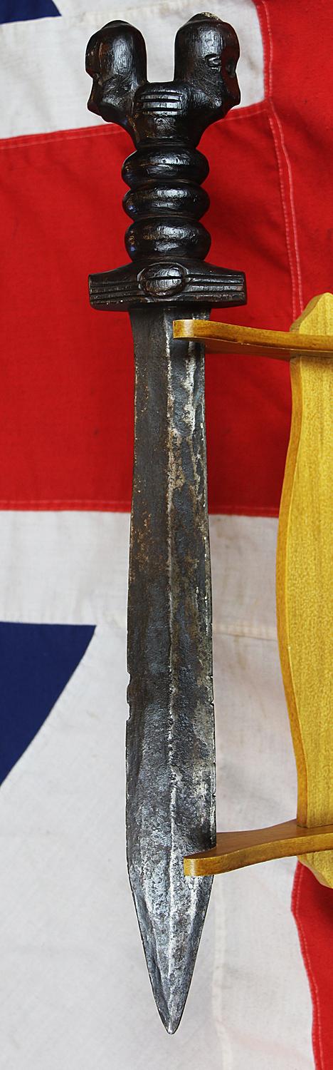 A Most Rarely Seen, Antique Ceremonial, Head-Hunters Sword 'Pusaka Magic' Dohong, A Borneo, Dyak Shamen's, Kayanic Art Ritual Sword, With a Carved, Twin-Head Hilt